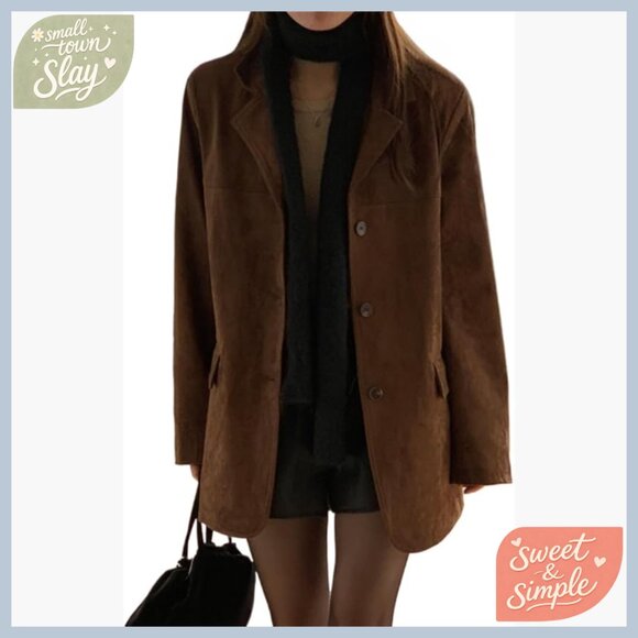 Jackets & Blazers - Faux Leather Oversized Jacket Women's Fall Winter Outerwear Y2K Style